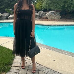 BCBGMaxAzria Black corset pleated tulle Midi Dress